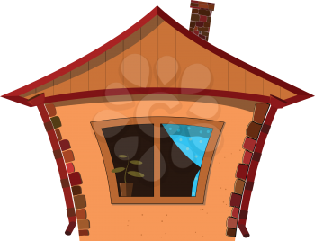 Royalty Free Clipart Image of a House with a Plant in the Window