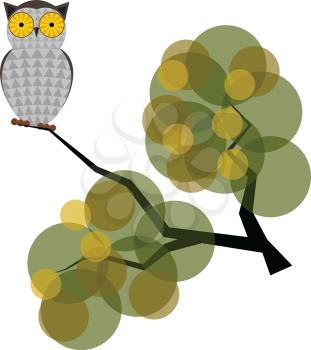 Royalty Free Clipart Image of an Owl Sitting on a Tree Branch