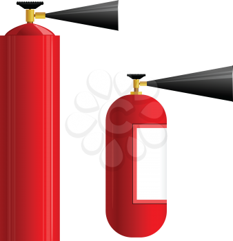 Royalty Free Clipart Image of Two Different Sized Fire Extinguishers on a White Background