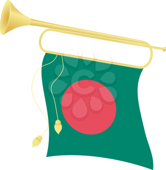 Royalty Free Clipart Image of a Bugle Attached To a Bangledesh Flag
