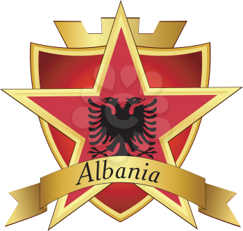 Royalty Free Clipart Image of a Flag of Albania on the Background of the Shield