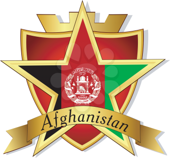 Royalty Free Clipart Image of a Gold Star to the Flag of Afghanistan on the Background of the Shield 