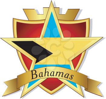 Royalty Free Clipart Image of a Shield With a Bahamas Banner