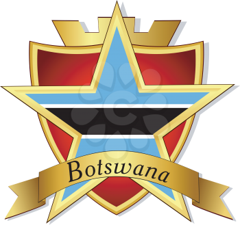 Royalty Free Clipart Image of a Gold Star With the Flag of Botswana on the Background of a Shield