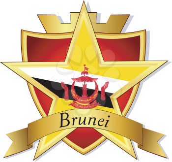 Royalty Free Clipart Image of a Gold Star With Brunei on The Background of the Shield