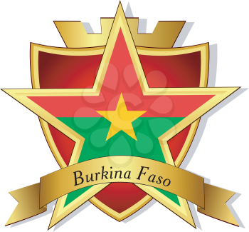 Royalty Free Clipart Image of a Gold Star of Burkina Faso on a Banner and a Shield 