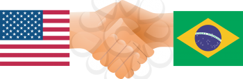 Royalty Free Clipart Image of a Handshake Between United States and Brazil