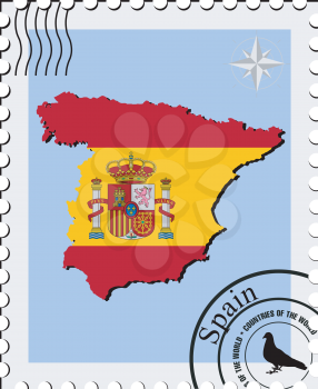 Royalty Free Clipart Image of a Stamp With a Photo of Spain
