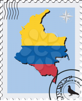 Royalty Free Clipart Image of a Stamp With a Map of Columbia
