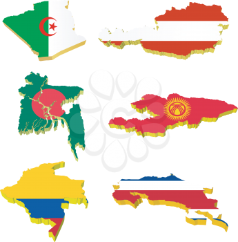 Royalty Free Clipart Image of Maps of Algeria, Austria, Bangladesh, And Kyrgyzstan