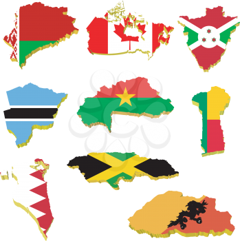 Royalty Free Clipart Image of Belarus, Canada, Burundi, Burkina Faso, Benin, Bahrain, Jamaica, Bhutan, Botswana Icons