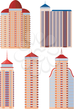 Royalty Free Clipart Image of Different Shapes and Sizes of Apartment Buildings