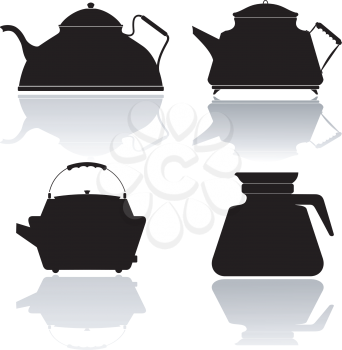 Royalty Free Clipart Silhouettes of an Assortment of Antique TeaPots or Coffee Pots