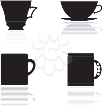 Royalty Free Clipart Image of a Silhouettes of Coffee and Teacups