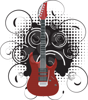 Royalty Free Clipart Image of an Abstract Background With an Electric Guitar
