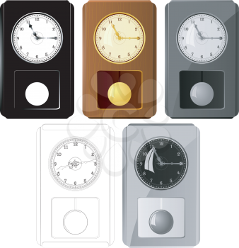 Royalty Free Clipart Image of a Set of Pendalum Clocks