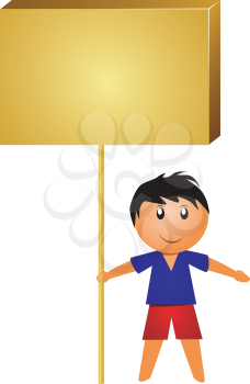 Royalty Free Clipart Image of a Young Boy Standing and Holding a Large Sign Board