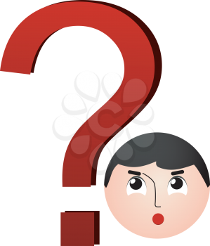 Royalty Free Clipart Image of a Large Red Question Mark And a Cartoon Face