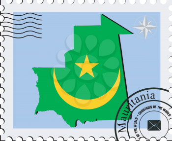 Royalty Free Clipart Image of a Stamp with the Maps of Mauritania