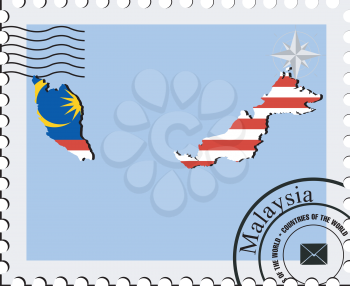 Royalty Free Clipart Image of a Stamp with a Map of Malaysia