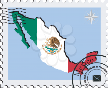 Royalty Free Clipart Image of a Perforated Stamp With a Map of Mexico