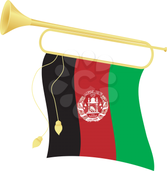 Royalty Free Clipart Image of a Bugle with an Afghanistan Flag Attached