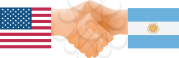 Royalty Free Clipart Image of a Symbol of the United States and Argentina Shaking Hands