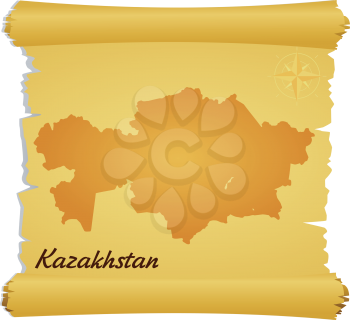 Royalty Free Clipart Image of a Parchment with a Map of Kazakhstan
