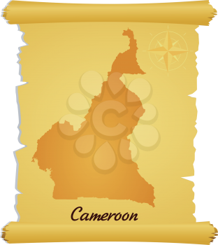 Royalty Free Clipart Image of a Parchment With a Silhouette of Cameroon