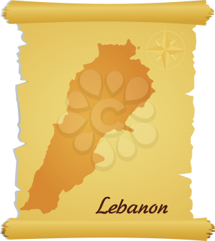 Royalty Free Clipart Image of a Parchment With a Silhouette of Lebanon