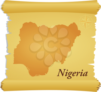 Royalty Free Clipart Image of a Parchment With a Silhouette of Nigeria
