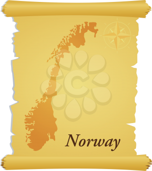 Royalty Free Clipart Image of a Parchment With a Silhouette of Norway