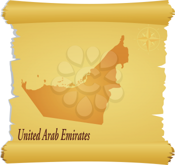 Royalty Free Clipart Image of a Parchment with a Map of United Arab Emirates