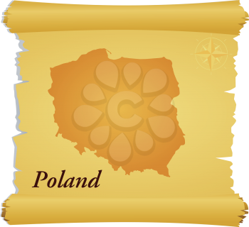 Royalty Free Clipart Image of a Parchment With a Silhouette of Poland