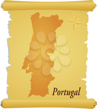 Royalty Free Clipart Image of Parchment Paper With a Silhouette of Portugal