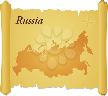 Royalty Free Clipart Image of a Parchment with a Map of Russia
