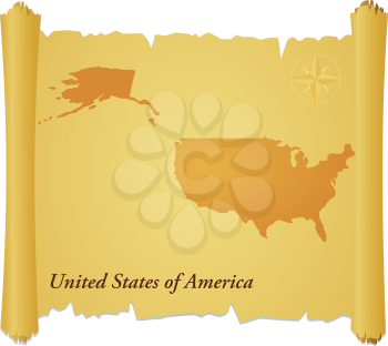 Royalty Free Clipart Image of a Parchment With a Silhouette of the United States of America