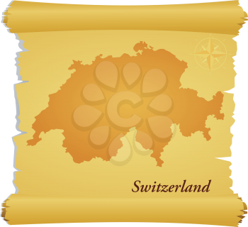 Royalty Free Clipart Image of a Parchment With a Silhouette of Switzerland