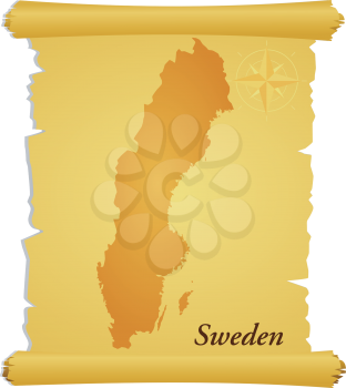 Royalty Free Clipart Image of a Parchment with a Map of Sweden