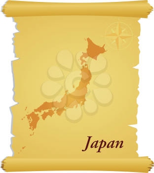 Royalty Free Clipart Image of a Parchment with a Map of Japan