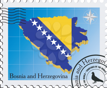 Royalty Free Clipart Image of a Perforated Stamp Symbolizing Bosnia and Herzegovina