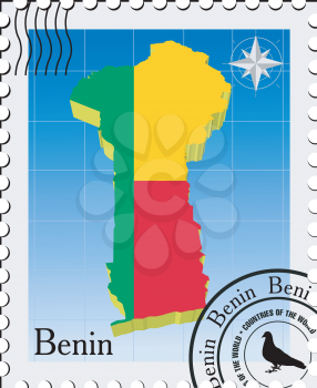Royalty Free Clipart Image of a Stamp with a Map of Benin