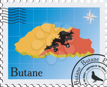Royalty Free Clipart Image of a stamp with the Maps of Butane