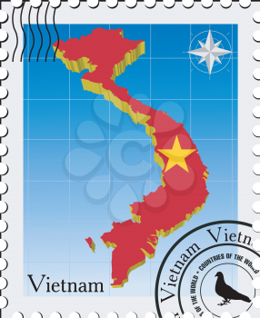 Royalty Free Clipart Image of a Stamp with the Maps of Vietnam