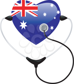 Royalty Free Clipart Image of a Medical Icon of Australia in a Heart Shape With a Stethescope