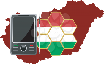 Royalty Free Clipart Image of a Cell Phone With a Symbol of a Map of Hungary