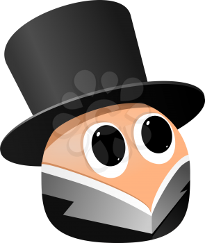 Royalty Free Clipart Image of a Cartoon Head of a Man Wearing a Top Hat With Big Black Eyes