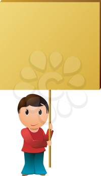 Royalty Free Clipart Image of a Boy Holding a Blank Sign