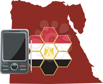Royalty Free Clipart Image of a Mobile Phone on a Map Representing Egypt