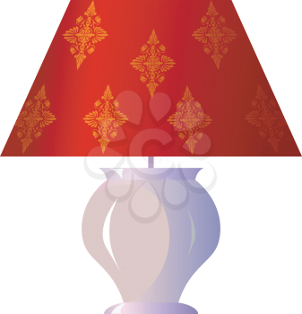 Royalty Free Clipart Image of a Lamp With a Red Shade With Gold Patterns